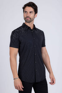 Men's Rhinestone Stretch Short Sleeve Shirt
