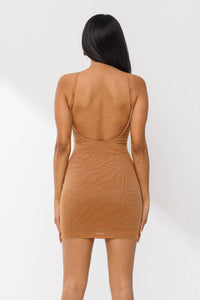 Soft mesh diagonal line detail open back mini dress