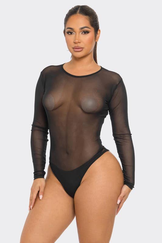 Mesh Bodysuit See Through Long Sleeve