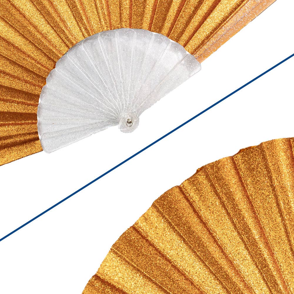 Glitter Orange Small Hand Fan (Clear Handle)
