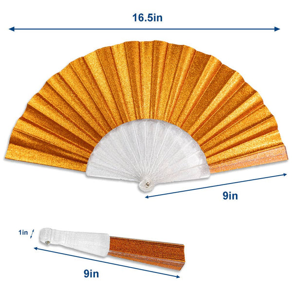 Glitter Orange Small Hand Fan (Clear Handle)