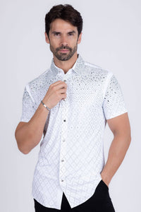 Men's Rhinestone Stretch Short Sleeve Shirt