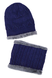 Dark Neutrals 2-piece Knit Fur Beanie Scarf