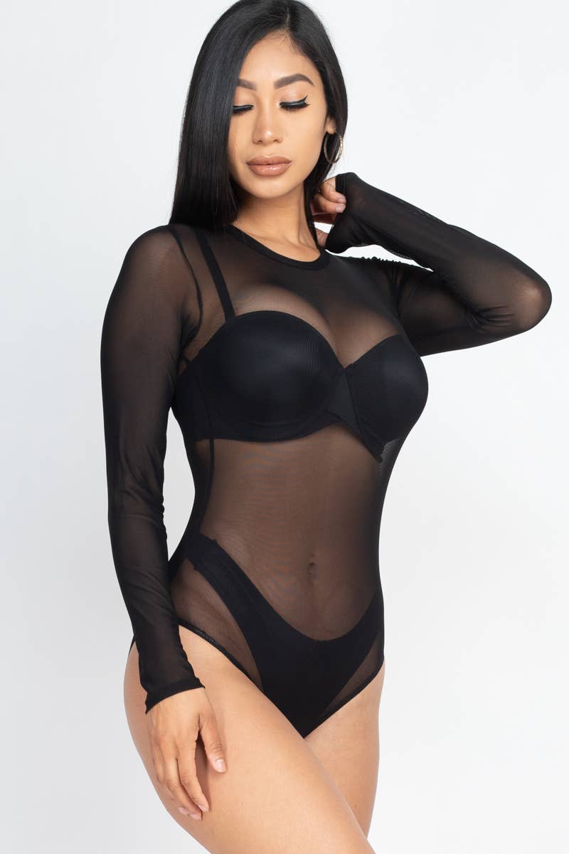 Mesh Sheer Long Sleeves Bodysuit