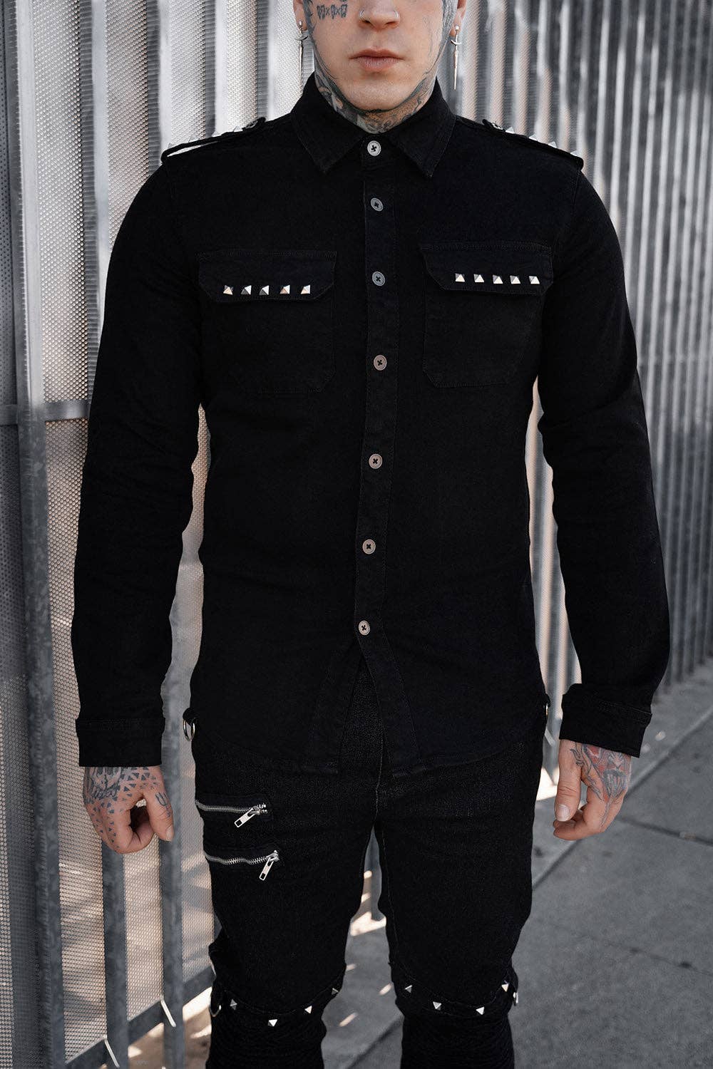 Wreckage Studded Shoulder Shirt