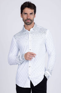 Men's Rhinestones Geometric Long Sleeve Shirts