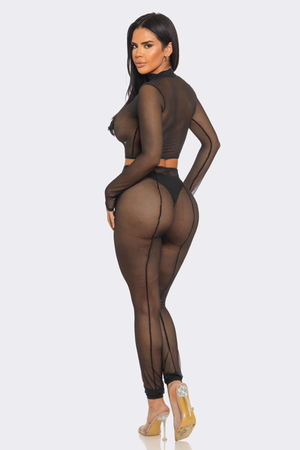 sheer mesh see-through long pants or tops