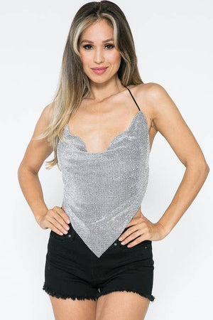 Dazzling Rhinestones Halter Crop Top