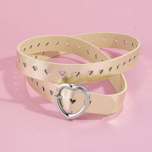 Heart Buckle Heart Punched Metallic Belt