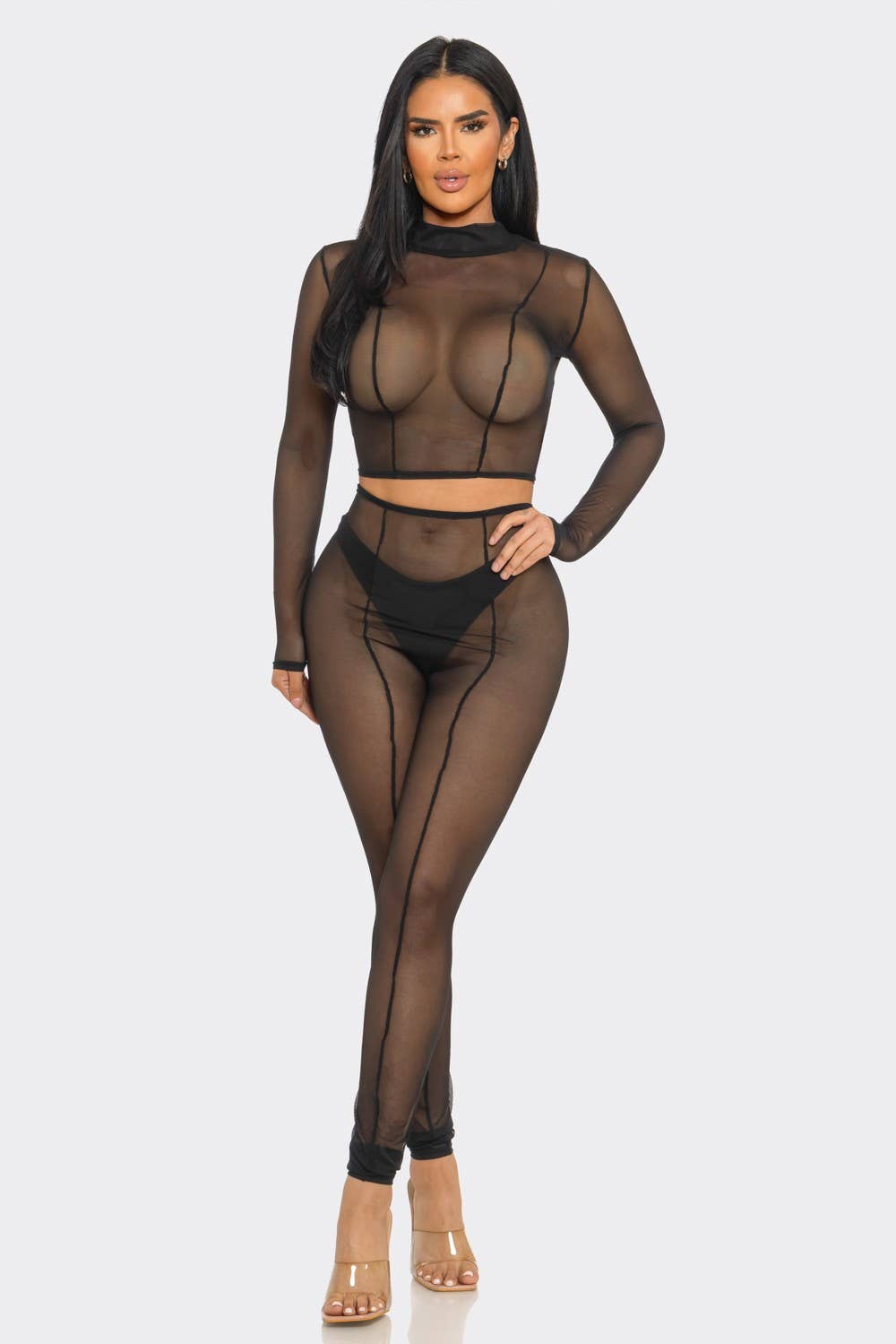 sheer mesh see-through long pants or tops