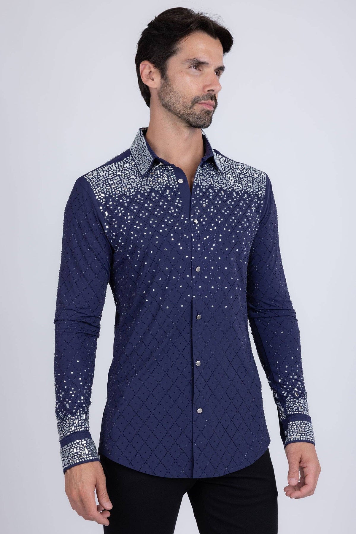 Men's Rhinestones Geometric Long Sleeve Shirts