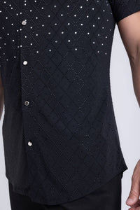 Men's Rhinestone Stretch Short Sleeve Shirt