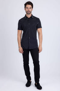Men's Rhinestone Stretch Short Sleeve Shirt