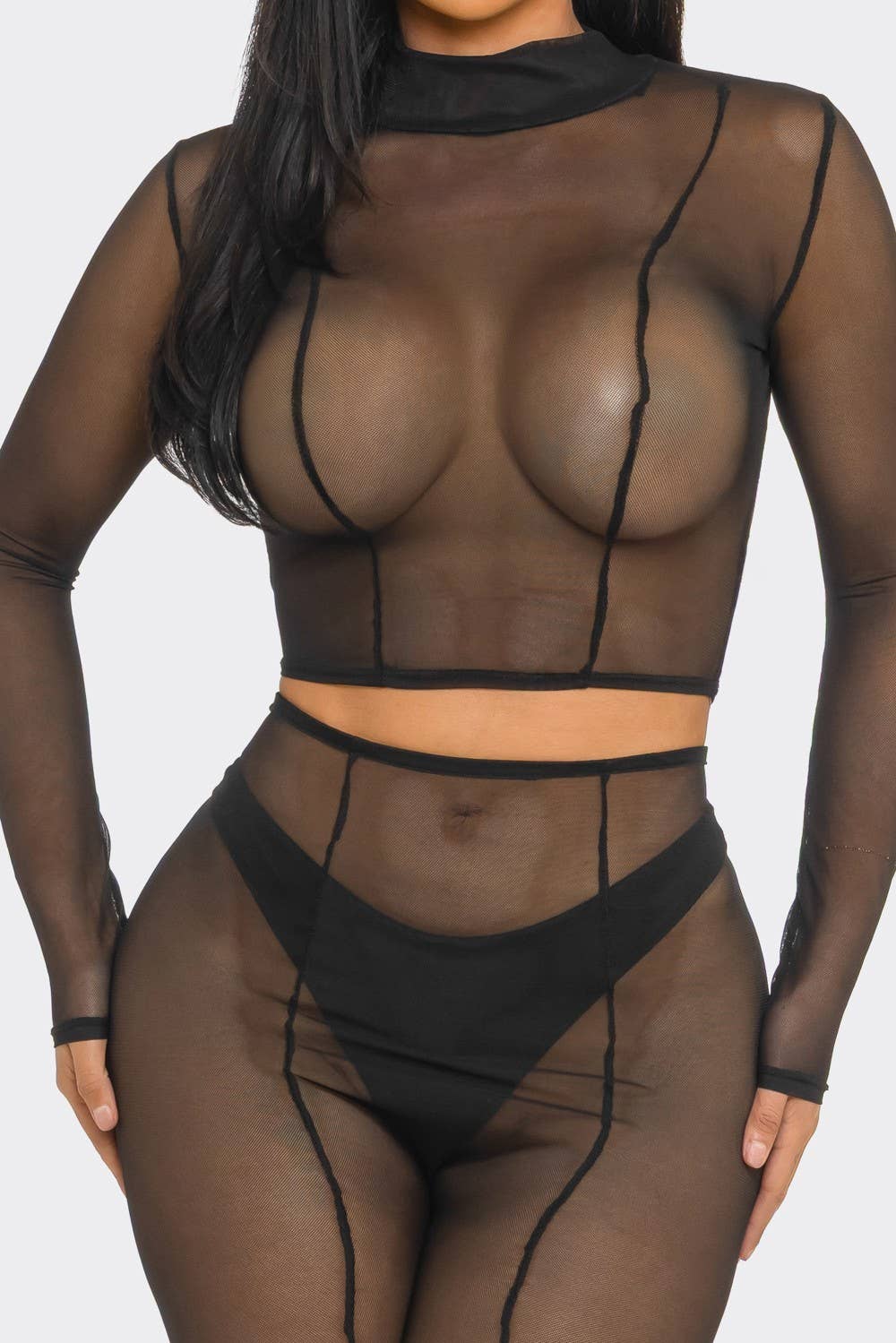 sheer mesh see-through long pants or tops