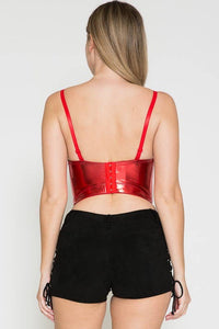 Black Faux Leather Bustier Top