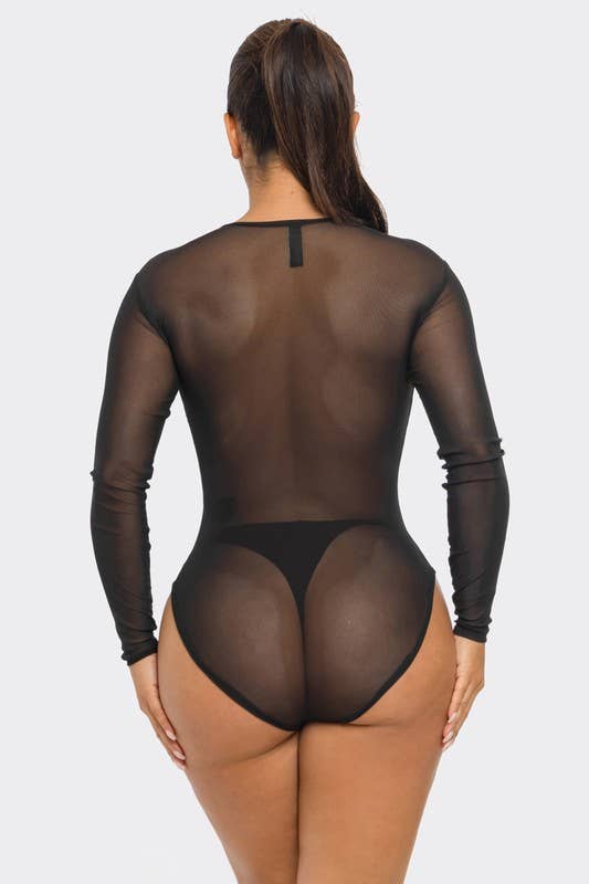 Mesh Bodysuit See Through Long Sleeve