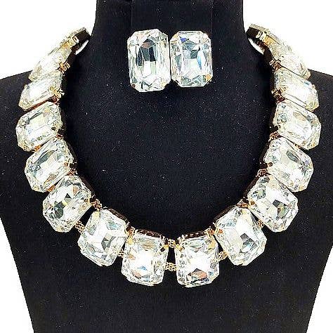 Bold Rectangle Crystal Rhinestone Necklace Set