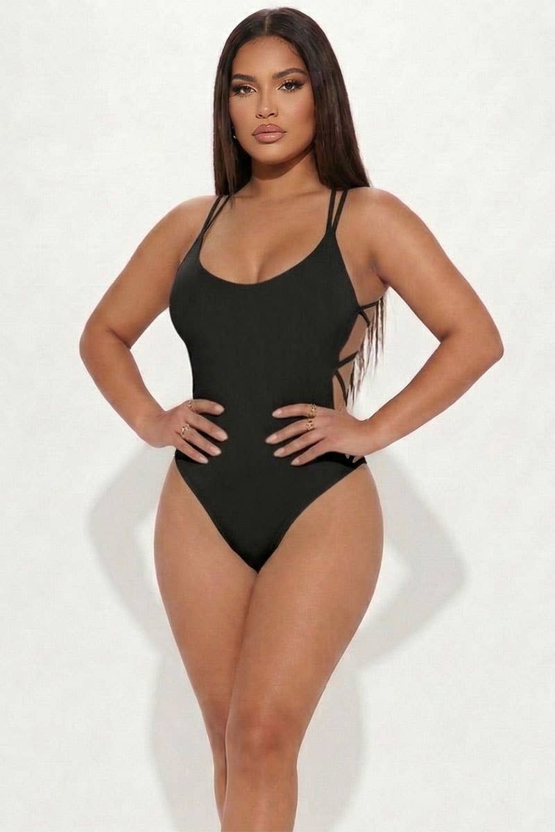 Sexy Solid Color Crisscross Back V-neck Bodysuit