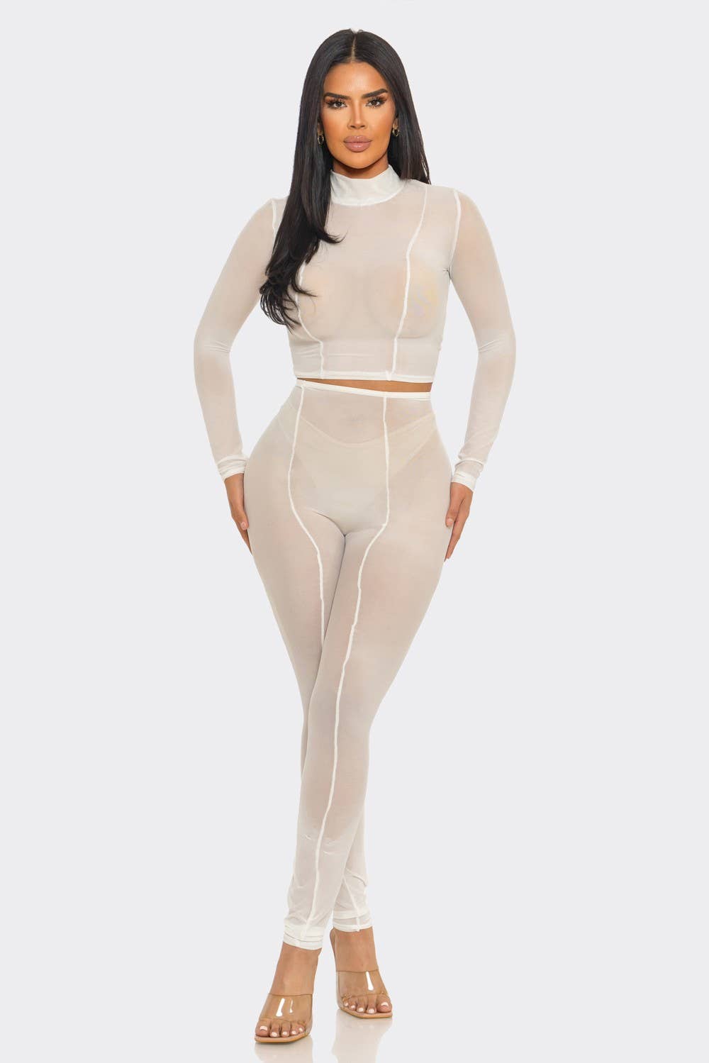 sheer mesh see-through long pants or tops