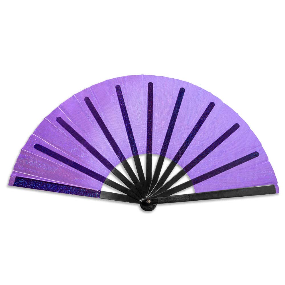 Transparent Glitter Purple X-Large Hand Fan