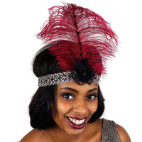 Ostrich Flapper Headband Burgundy/Grey/Black