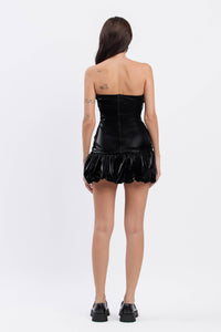 Coated stretch pleather bubble mini dress