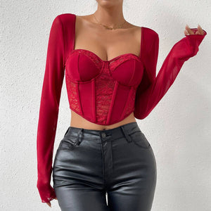 Long Sleeve Mesh Lace Top