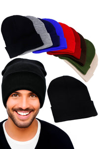 Adults Classic Solid Acrylic Cuffed Beanie