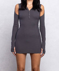 Ribbed hoodie mini dress w/ cut out details