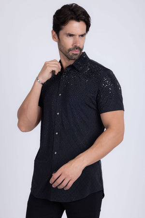 Men's Rhinestone Stretch Short Sleeve Shirt