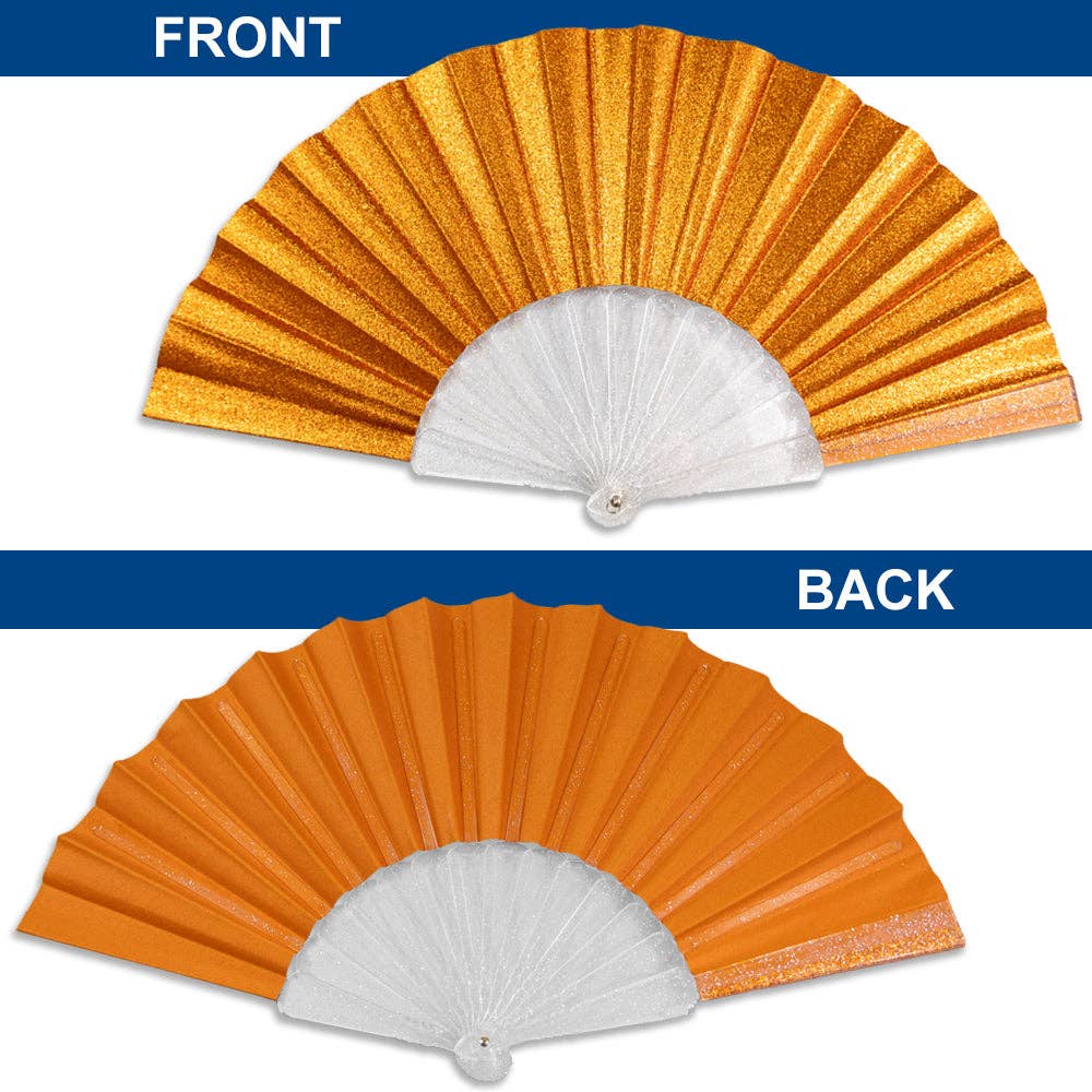 Glitter Orange Small Hand Fan (Clear Handle)