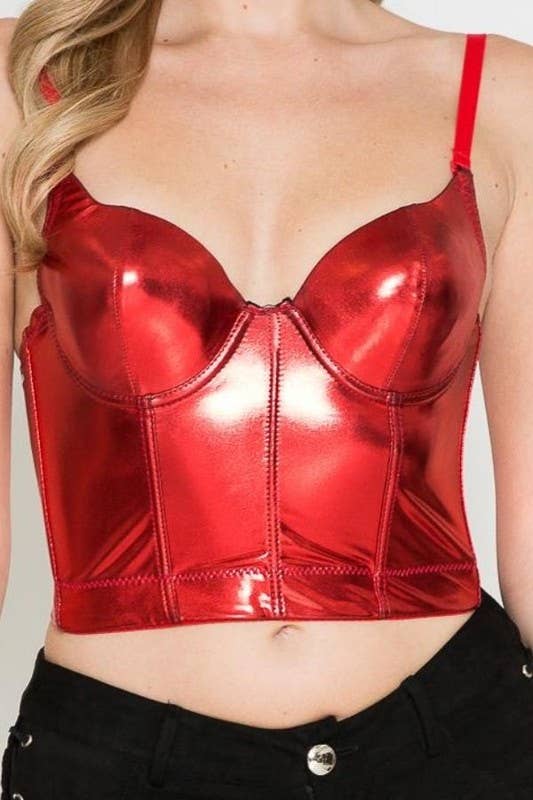 Black Faux Leather Bustier Top