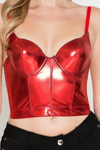 Black Faux Leather Bustier Top