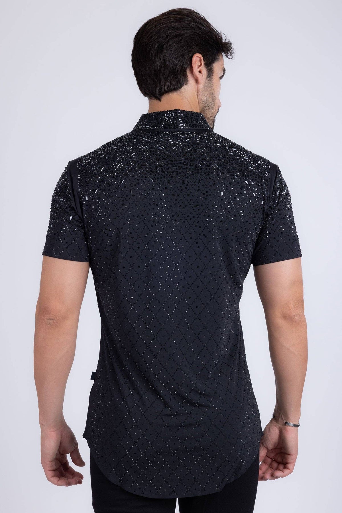 Men's Rhinestone Stretch Short Sleeve Shirt