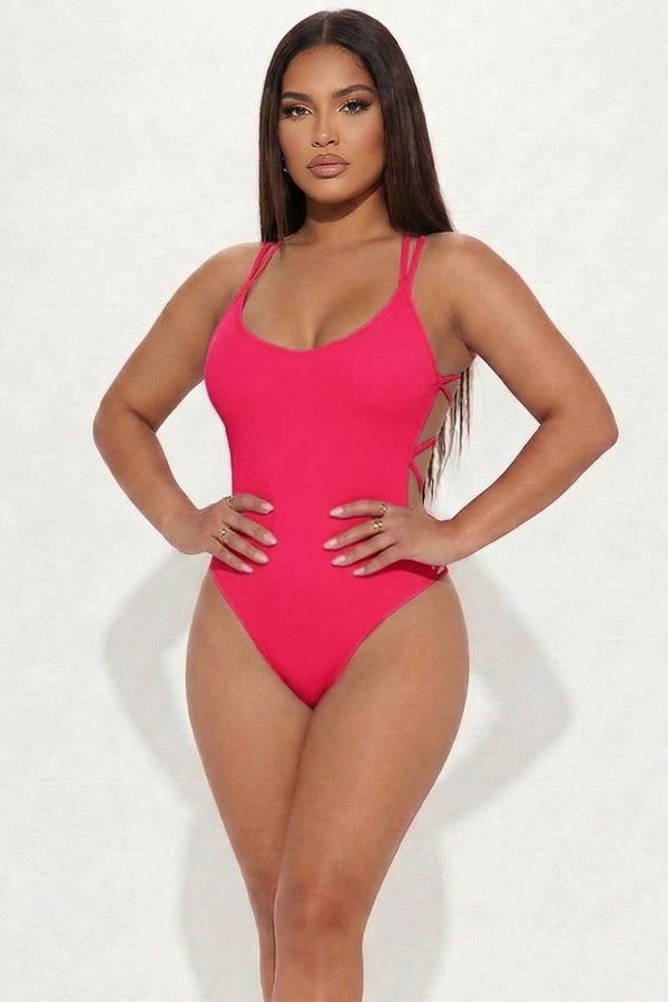 Sexy Solid Color Crisscross Back V-neck Bodysuit