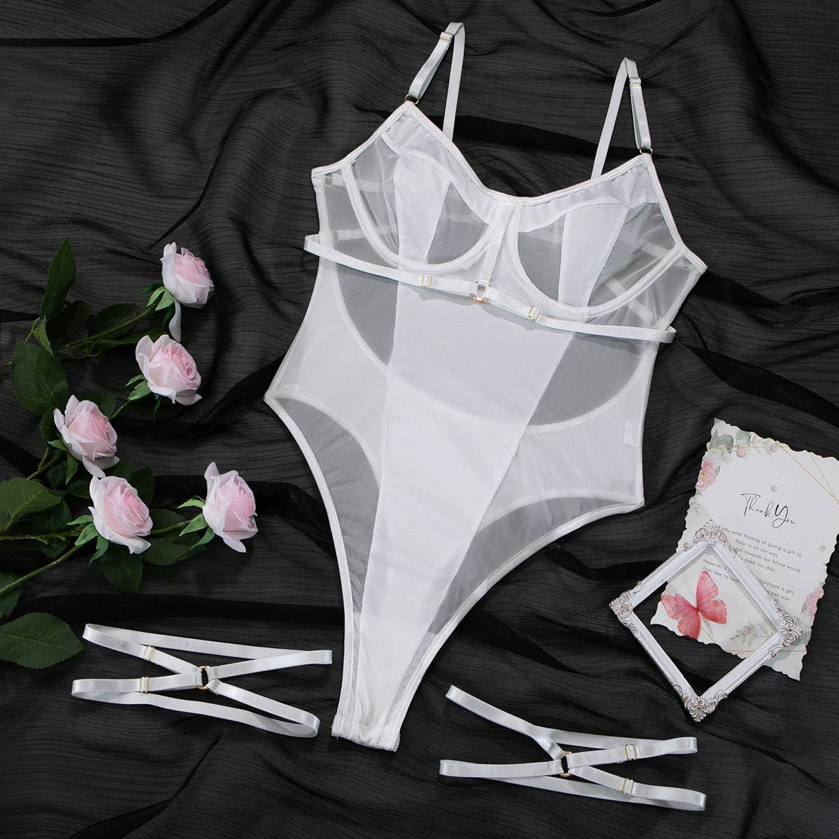 Backless Bodysuit with Garters