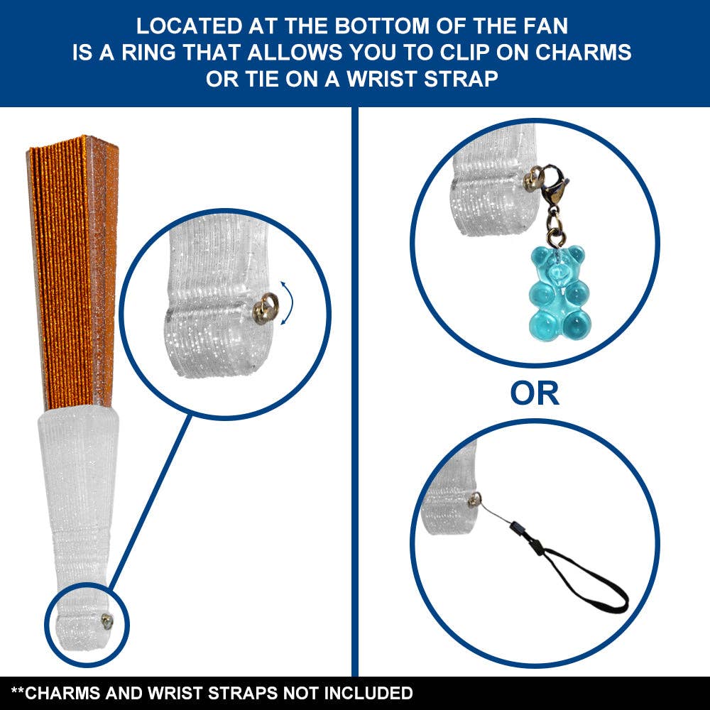 Glitter Orange Small Hand Fan (Clear Handle)