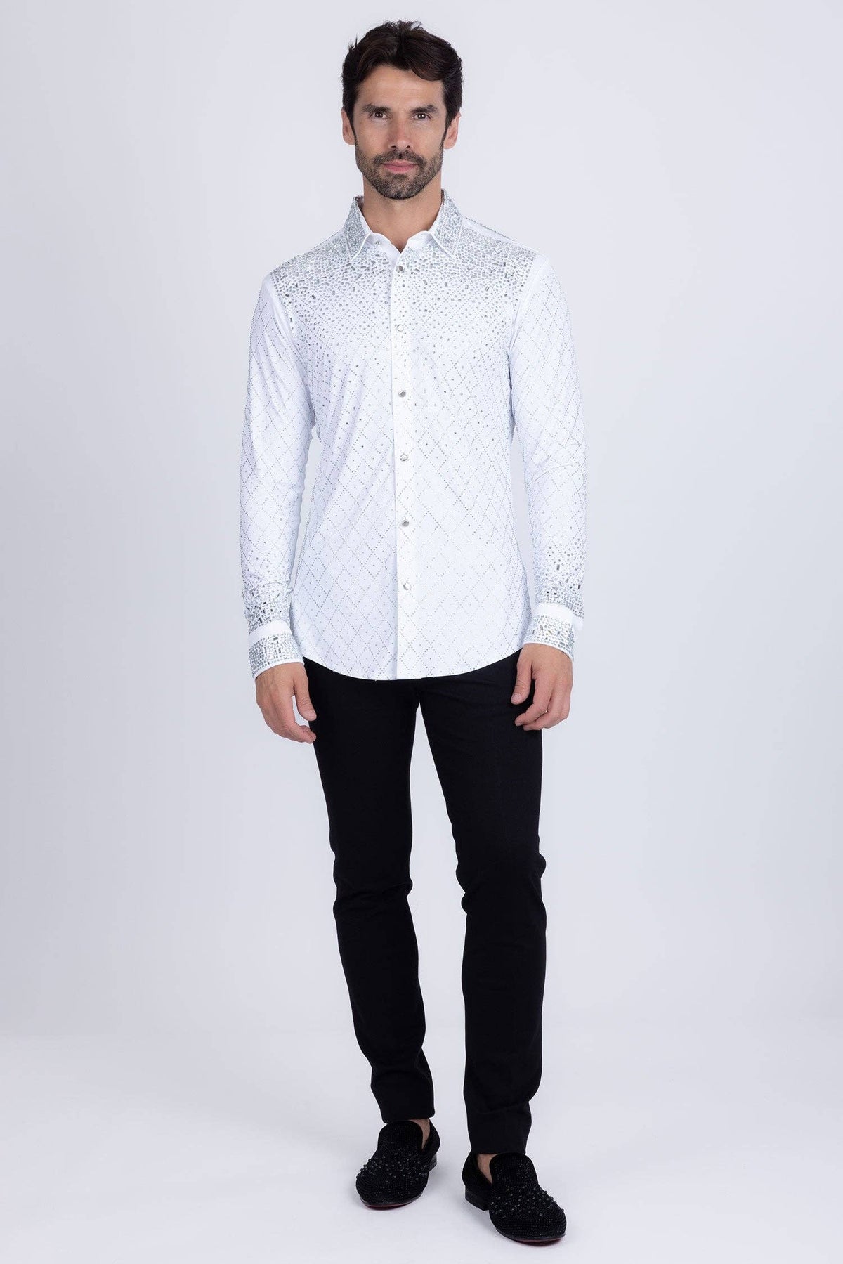 Men's Rhinestones Geometric Long Sleeve Shirts