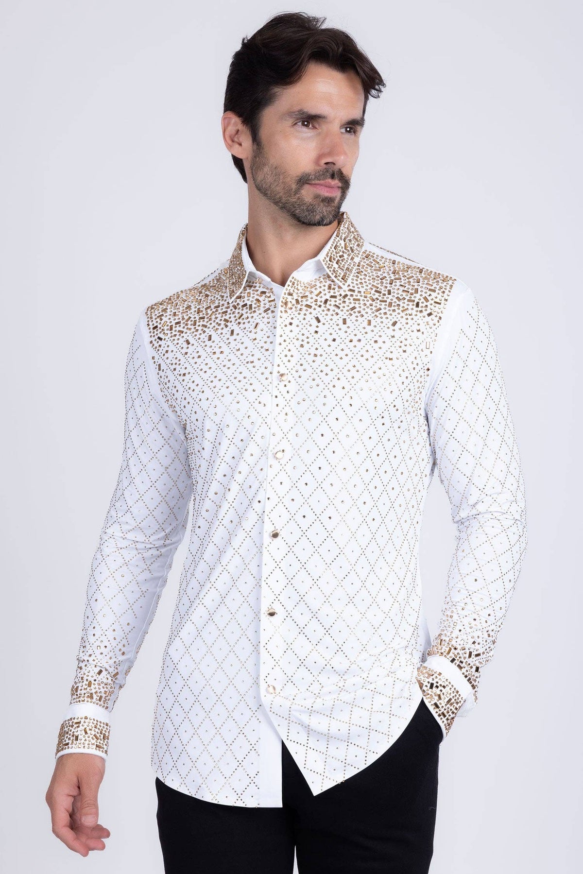 Men's Rhinestones Geometric Long Sleeve Shirts