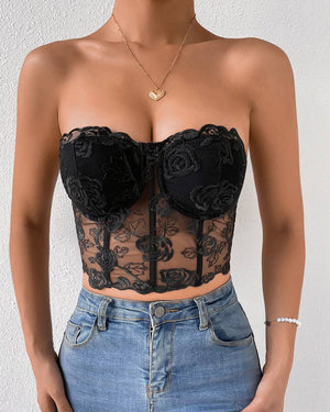 Rose Lace Strapless Bustier