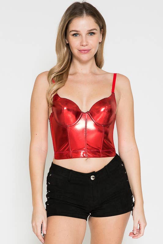 Black Faux Leather Bustier Top