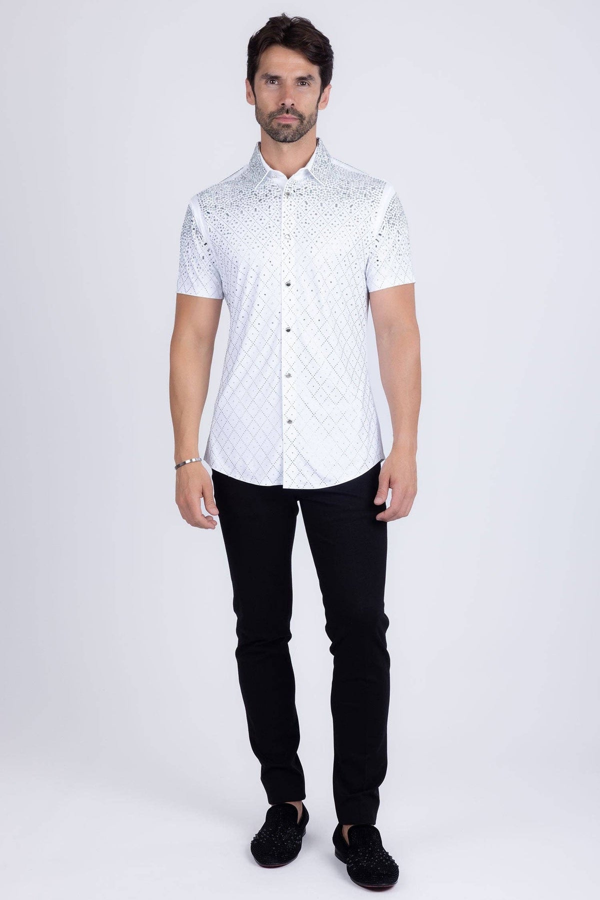 Men's Rhinestone Stretch Short Sleeve Shirt
