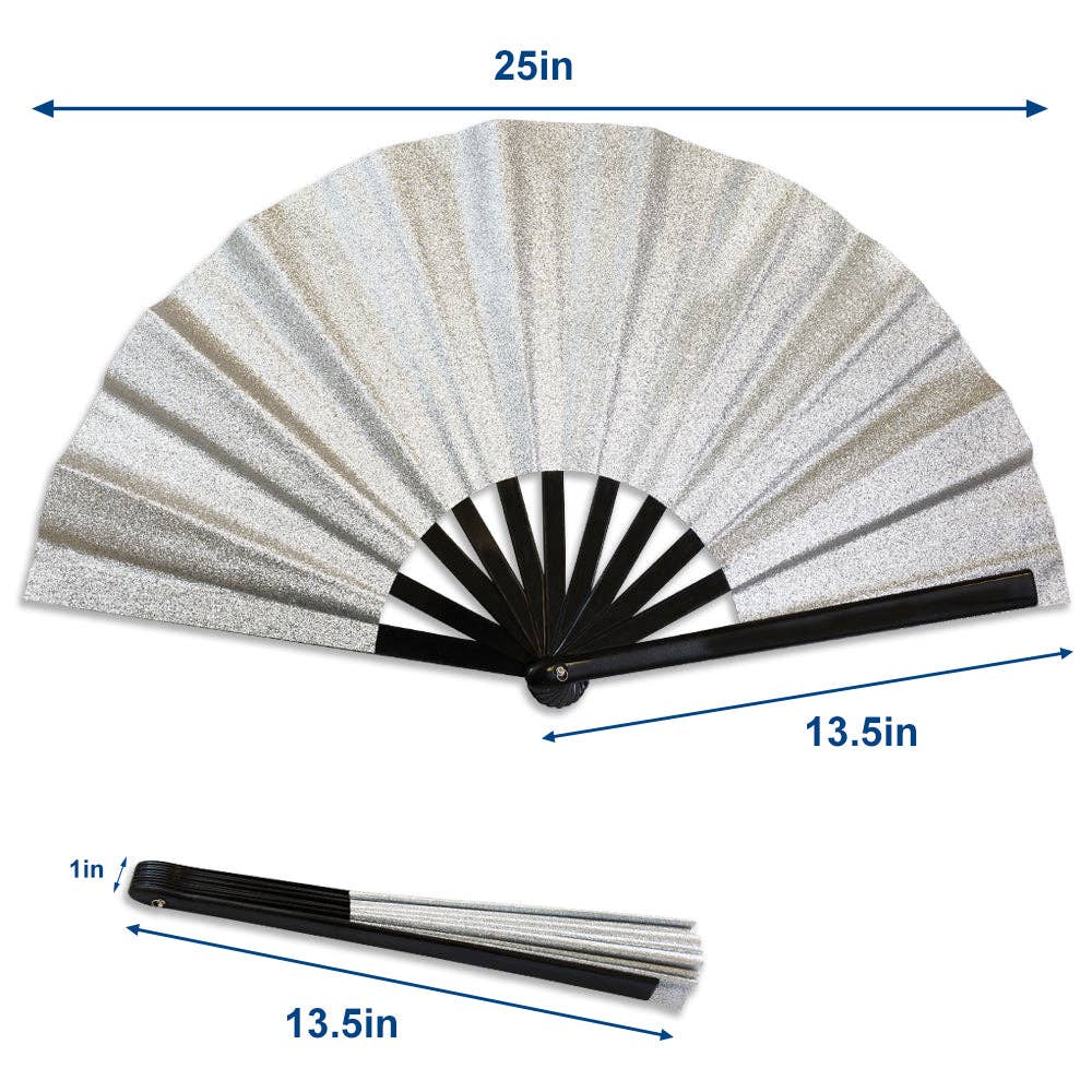 Glitter Silver X-Large Hand Fan