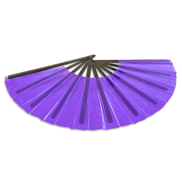Transparent Glitter Purple X-Large Hand Fan