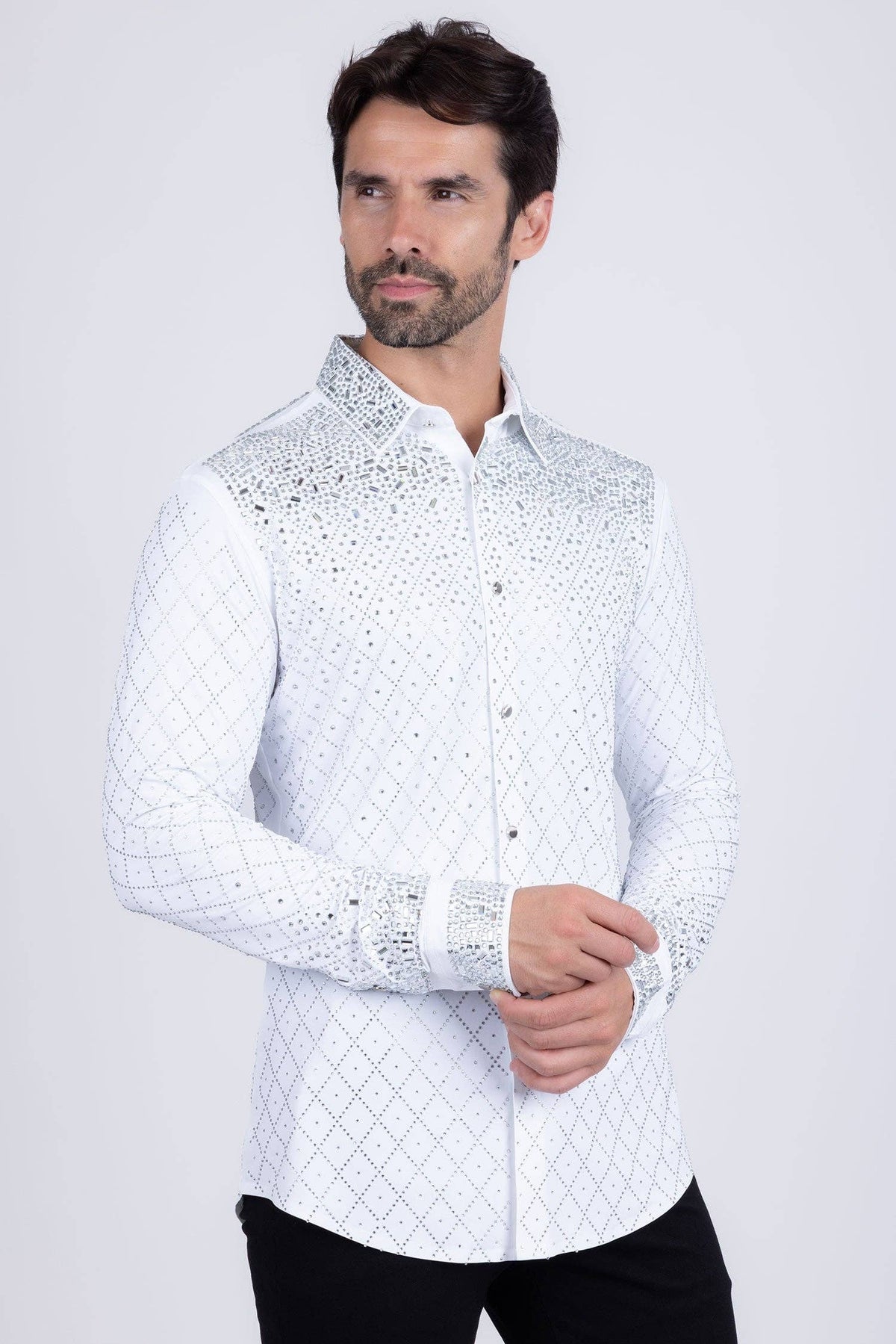 Men's Rhinestones Geometric Long Sleeve Shirts