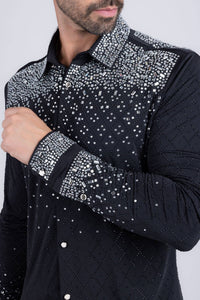 Men's Rhinestones Geometric Long Sleeve Shirts