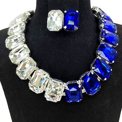 Bold Rectangle Crystal Rhinestone Necklace Set
