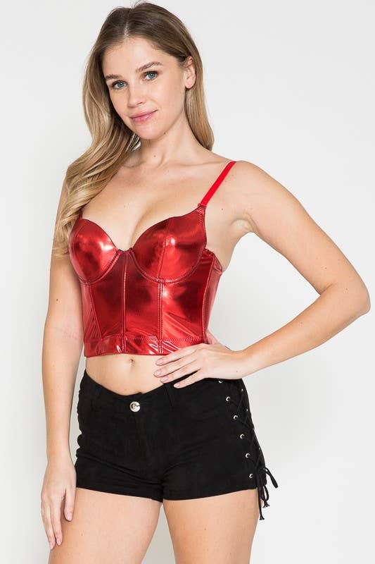 Black Faux Leather Bustier Top