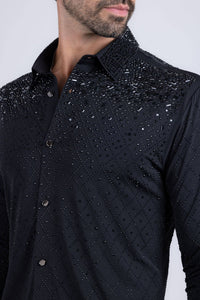 Men's Rhinestones Geometric Long Sleeve Shirts