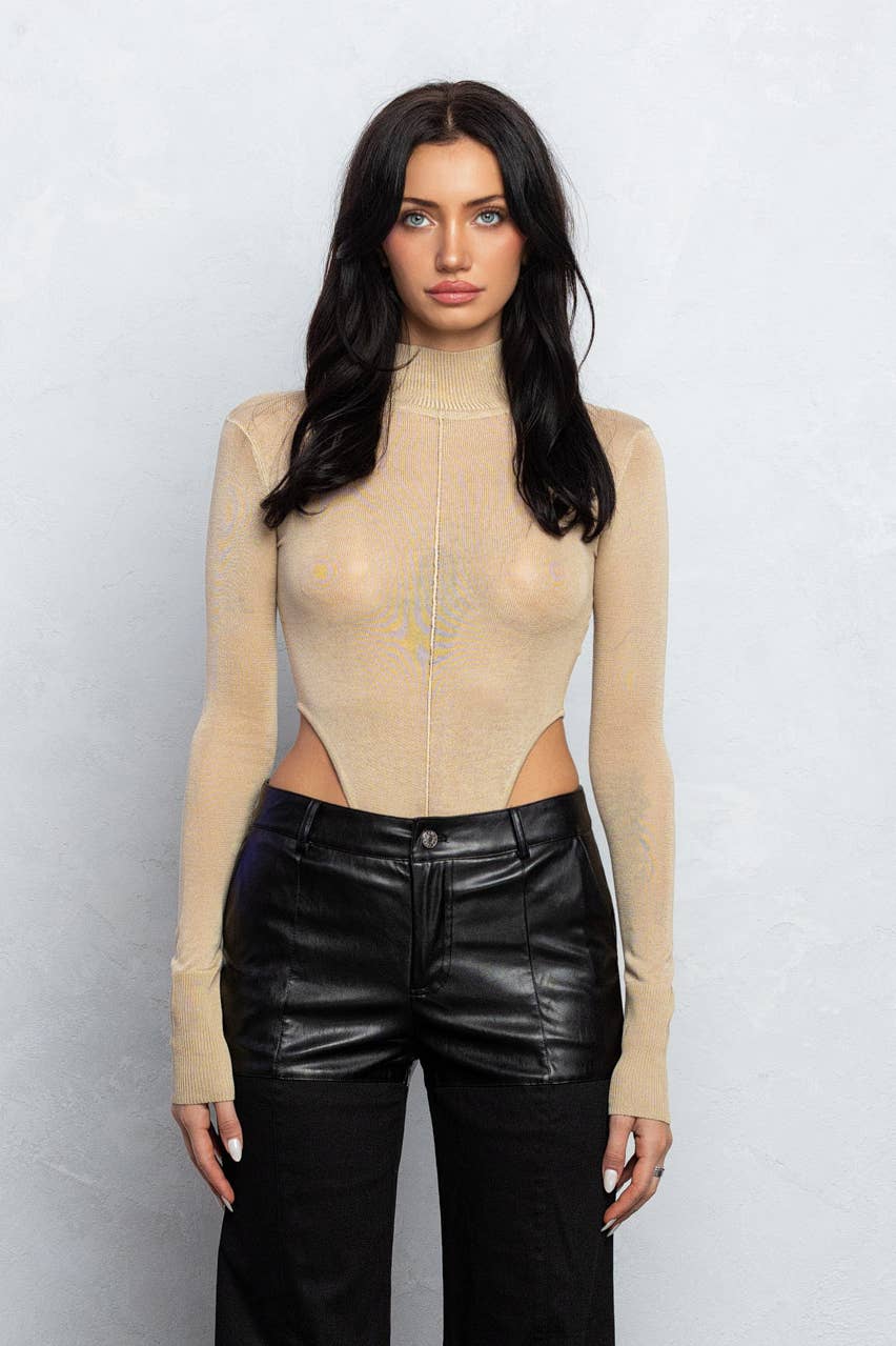Thin knit mock neck bodysuit